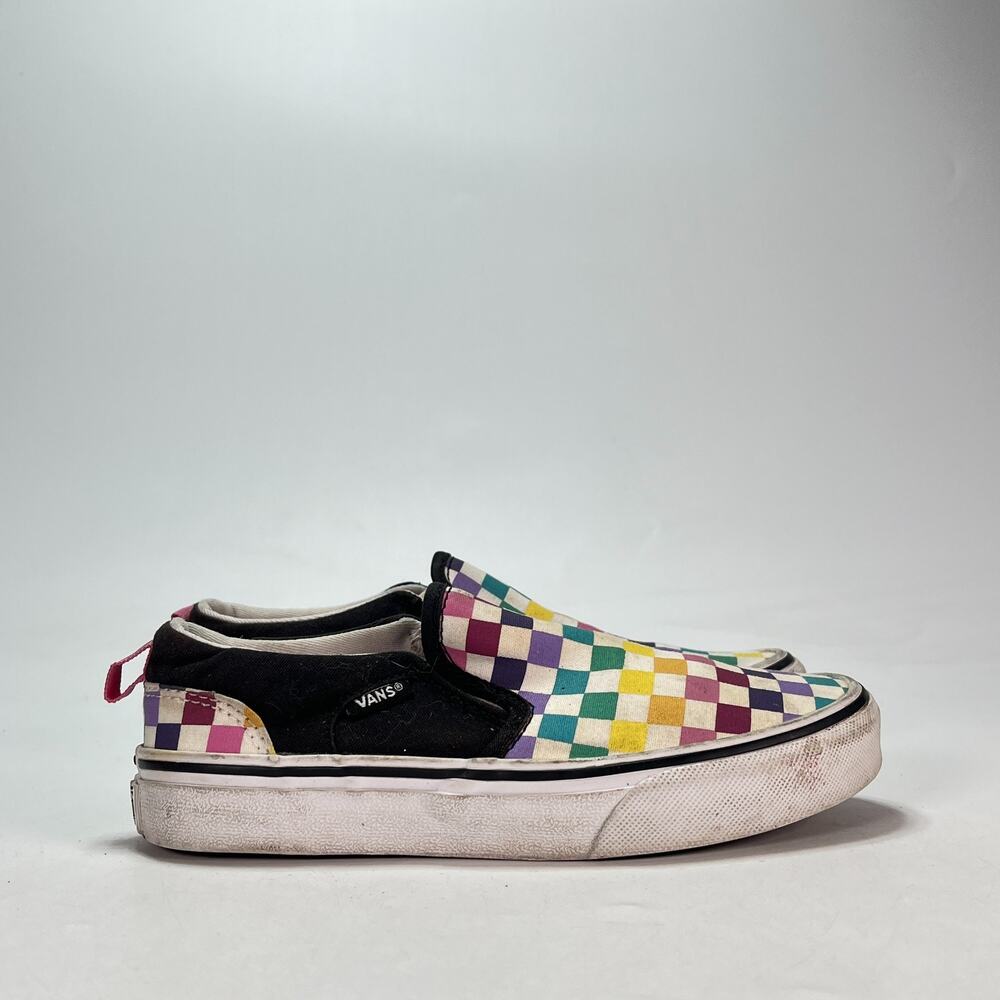 Vans Classic Rainbow Checkerboard Casual Slip On Skate Shoes 500714 Youth Size 2